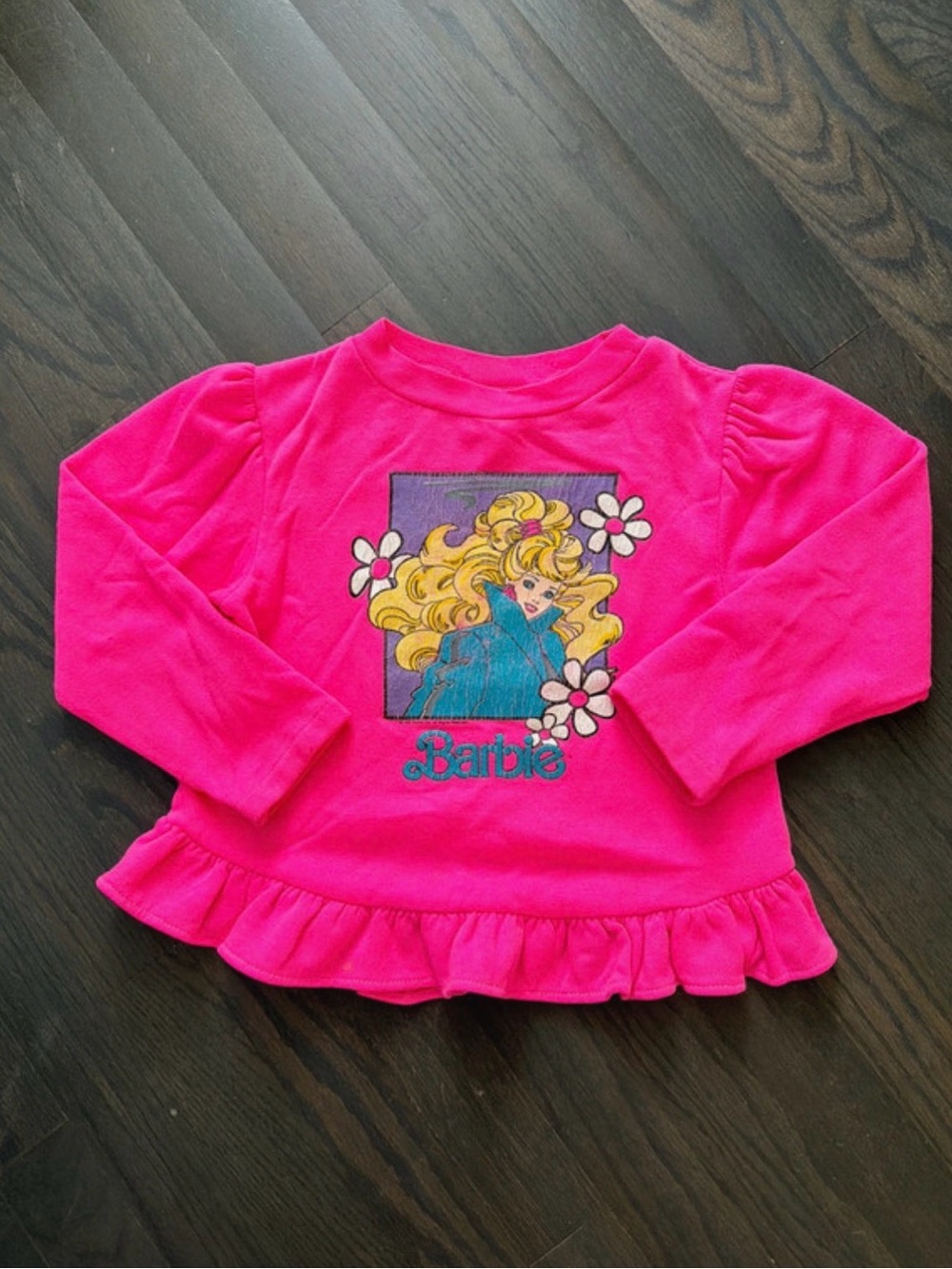 Vintage Barbie Pink Long-Sleeve Ruffle Hem Top